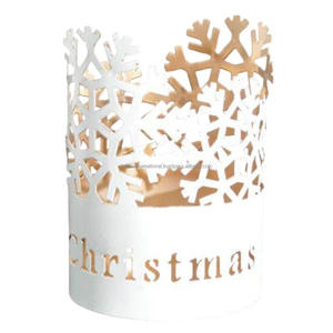 Bougeoirs votifs ronds en fer avec revêtement intérieur en or et extérieur en poudre blanche fini pour l'éclairage de la décoration intérieure - Product Image 5