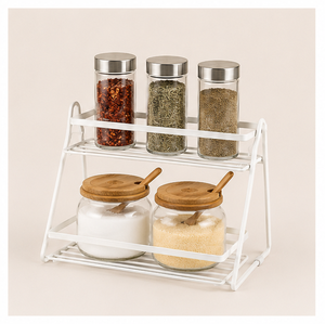 Wholesale 2 Tier White Metal Spice <b>Rack</b> Organizer for <b>Kitchen</b> Countertop Space-Saving Multipurpose <b>Storage</b> Shelf Stand - Product Image 1