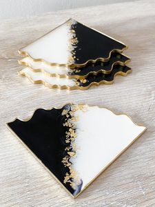 Posavasos de Resina Azul Turquesa con Centro de Hoja de Oro Brillante, Tapetes para Bebidas con Forma de Ágata, Protectores de Mesa para Vajilla, Agente de Suministro - Product Image 3