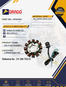 hnda cb shine 125 bs4 12 pole stator coil plate assembly export quality two wheeler spare parts india orado - Product Image 4