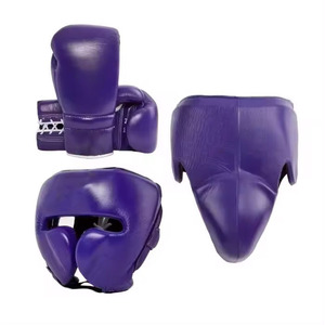 Ensemble de boxe en dentelle violette avec logo personnalisé, équipement de fitness et d'arts martiaux en cuir de haute qualité, ensemble de sparring de boxe réglable à lacets CP-BHG-16 - Product Image 1