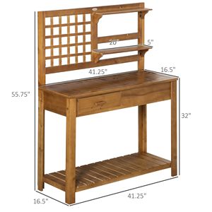 Tavolo da Lavoro in Legno Marrone con Ripiani e Cassetto per Esterni - Product Image 3
