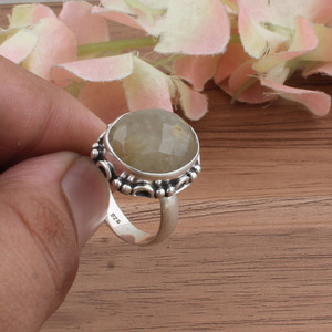 Bague en argent sterling 925 avec pierre de préhnite naturelle en sertissage clos, pierre de raisin vert, bijoux en pierre précieuse véritable, coupe brillante, pour les fêtes - Product Image 4