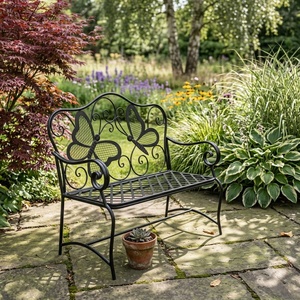 Weatherproof Powder Coated Wrought Iron European Design KHP Park Bench Custom <b>Hand</b> Forged Metal Garden Long <b>Chair</b> 2-Seater - Product Image 2