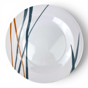 Plato Plano de Melamina, Diseño Minimalista, Rayas Azules y Naranjas Pigmentadas, Platos Modernos, Aptos para Microondas y Lavavajillas - Product Image 1