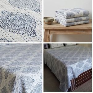 Indian Artisan Cotton Sanganer Kantha Queen Size <b>Throws</b> Hand Block Printed <b>Large</b> Width Handmade Quilt Home Bedroom Wholesale - Product Image 5