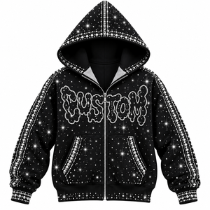 Conjunto de Sudadera con Capucha y Pantalones de Chándal Unisex con Estampado de Logotipo Personalizado, Tallas Grandes, Estilo Urbano, Negro, Oversize, con Cremallera, Pedrería, Hip Hop, Forro Polar de Invierno - Product Image 6