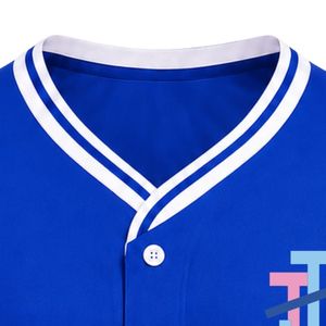 Royal Blue Women's Baseball Jersey, Short Sleeve <b>Button</b> Front V Neck Top with <b>White</b> Trim and Embroidered for Team Sports - Product Image 3