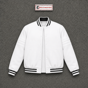Chaqueta Varsity Blanca Clásica para Hombre, Informal, de Forro Polar y Poliéster, Color Sólido, Cuello Camisero, Corte Regular, para Otoño - Product Image 5