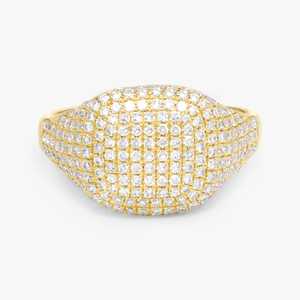 Anillo de sello con cúpula de diamante cultivado en laboratorio personalizado, de oro macizo de 10K, 14K, 18K, minimalista, moderno, grueso, con pavé, anillo llamativo para el dedo anular, fabricación - Product Image 4