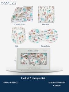 Polka Tots - Set de Regalo de Muselina para Bebé, Paquete de 5 Paños de Muselina para Envolver, Baberos, Paños para Regurgitar, Paños de Lavado, de Algodón Suave, Esenciales para Recién Nacidos, con Estampado de Polka - Product Image 2