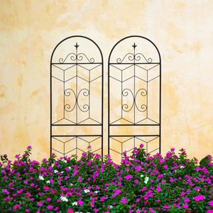 Set di 2 tralicci da giardino in metallo neri antiruggine da 180 cm x 50 cm per piante rampicanti, supporto per fiori da esterno - Product Image 6