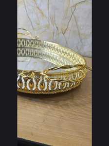 Luxury Modern Gold <b>Mirror</b> <b>Vanity</b> Tray | Decorative Oval Metal Serving Platter Twisted Handles for Wedding Ramadan Birthday - Product Image 4
