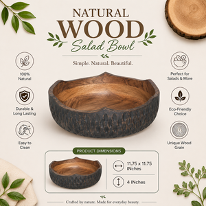 Tazón para Ensalada de Madera de Acacia Hecho a Mano de Primera Calidad, Tazón Rústico de Madera para Servir, Ecológico, para Frutas, Aperitivos, Vajilla Decorativa para la Mesa de Cocina - Product Image 5