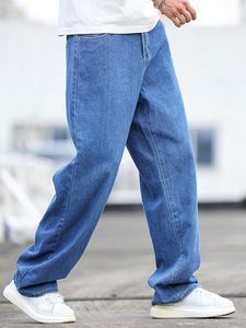 Jean pour homme en denim bleu délavé, coupe ample et large, 100 % coton, poids moyen, résistant à la décoloration, écologique - Product Image 6