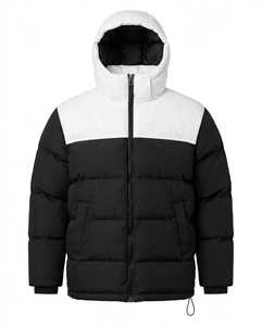 Veste matelassée imperméable à capuche, color block noir et blanc, fermeture éclair intégrale, hiver, unisexe, décontractée, polyester/nylon - Product Image 1