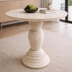 Table d'appoint en marbre travertin, table de salon, table d'appoint en pierre naturelle faite à la main, table d'appoint en marbre beige, table basse, meubles de salle à manger - Product Image 1