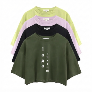 T-shirt court vintage personnalisé pour femme, coupe ajustée, qualité supérieure, tissé, respirant, séchage rapide, 100 % coton, épaules tombantes, style streetwear - Product Image 1