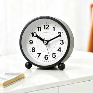 Trending Black Frame Round Table <b>Clock</b> White Face Bold Black Numerals Minimalist Modern Design Dual Support Stylish Functional - Product Image 1