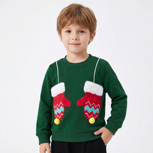 Sweat-shirt à motif de gants de Noël verts, col rond, manches longues, en coton tricoté, pour enfants, hiver, décontracté, bébé, ODM, anti-rétrécissement, hip-hop - Product Image 4