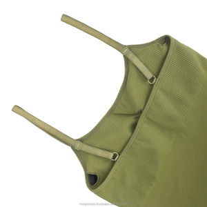 Women Ribbed Seamless <b>Bodysuit</b> <b>Square</b> <b>Neck</b> Spaghetti Strap Full Length Solid Color Gym Wear Green - Product Image 5
