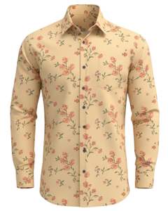 Camisa de Vestir Personalizada para Hombre, Estampado Floral Beige, Corte Entallado, Botones, Manga Larga, Informal, para Fiesta, Mezcla de Algodón, OEM Personalizado - Product Image 1