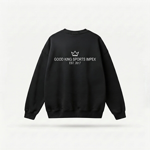 เสื้อสเวตเชิ้ตคอกลมสีดำผ้าฝ้ายฟลีซสำหรับผู้ชายแบบกำหนดเอง ขายส่งเสื้อพูลโอเวอร์เรียบๆ พิมพ์โลโก้ สตรีทแวร์ลำลอง รับผลิตแบบ OEM - Product Image 2