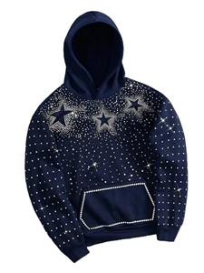 Sudadera con Capucha para Hombre, Dorada con Pedrería y Diseño de Estrellas, Corte Regular, Informal, Tejida, para Otoño - Product Image 2