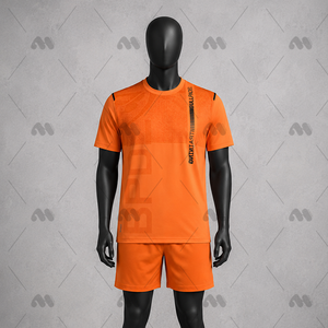 Camiseta de Fútbol de Manga Corta para Hombre, Color Naranja Brillante, Uniforme Deportivo Transpirable de Secado Rápido, Conjunto Deportivo para Equipo, Ropa de Práctica, Estampado Digital Sólido - Product Image 1