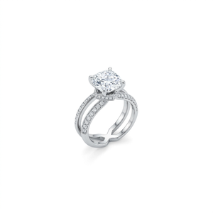 Bague de fiançailles en argent 925 avec diamant de laboratoire serti à griffes, plaqué rhodium, alliance de mariage à double sangle, cadeau de bijoux pour femme - Product Image 1