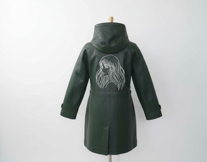 Veste coupe-vent longue à manches longues en cuir imperméable vert foncé avec doublure en coton écologique pour femme, logo personnalisé, automne - Product Image 5