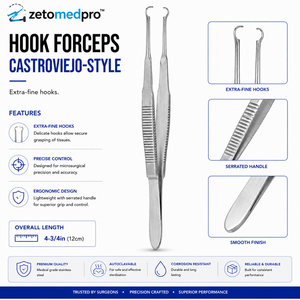 คีมจับตะขอแบบ CASTROVIEJO ขนาดพิเศษ ความยาวรวม 4-3/4 นิ้ว 12 ซม. ZETOMEDPRO - Product Image 3