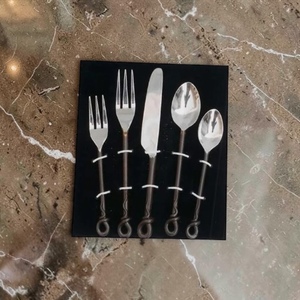 Silver Plated Metal Cutlery Set With Long Handles <b>Mirror</b> Finish Minimalist Design Durable Utensils For Wedding Use - Product Image 2