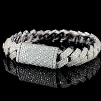 RB Gems 2025 Pulsera de Eslabones Cubanos Romántica para Hombre con Diamantes de Corte Corazón de 15mm Engastados en Bisel, Oro de 14K, Certificado GIA