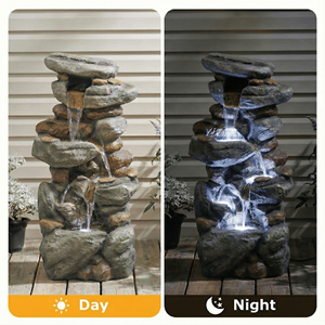 Fontana da Esterno 30 Rock con Luci LED Bianche, Cascata d'Acqua Tranquilla per Giardino, Patio o Decorazione del Cortile - Product Image 4