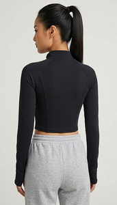 Women Yoga Quarter Zip Crop <b>Jacket</b> Gym Workout Training <b>Jacket</b> Front 3/4 Zip Sportswear Trainer Pullover <b>Jacket</b> Short Length - Product Image 2