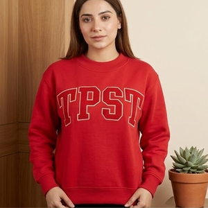 <b>Pink</b> Women's Oversized Crew Neck <b>Sweatshirt</b> With TPST Letter Print Regular Fit Knitted Cotton Autumn Wear - Product Image 4