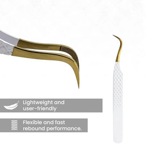 Professional White and Gold Eyelash Extension Tweezers Set Diamond Grip Matte White Stainless Steel Volume Lash Tweezers - Product Image 2