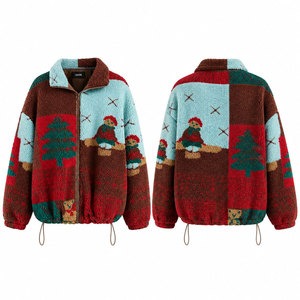 <b>Fleece</b> Jacket Winter Patchwork Christmas Tree Snowman Zipper Stand Collar Unisex Casual Thick Warm <b>Sherpa</b> <b>Fleece</b> Jacket - Product Image 1