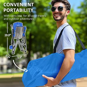 Set di 2 Sedie da Spiaggia Pieghevoli Blu Scuro con Schienale in Rete, Borsa per il Trasporto e Portabicchieri per Campeggio, Giardino, Sport e Picnic - Product Image 3