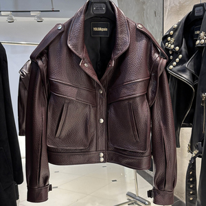 Hot Selling 2026 Autumn Women's Genuine <b>Sheepskin</b> Burgundy Leather <b>Jacket</b> High Quality Full-Grained Leather Genuine <b>Sheepskin</b> - Product Image 3