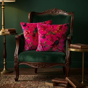 Hot Pink Velvet Pillow Cover Colorful Bird of Paradise Floral Print Decorative Cushion Cover for <b>Sofa</b> <b>Bed</b> and Home Decor Use - Product Image 6