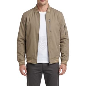 Wholesale Heavyweight Slate Blue Bomber <b>Jacket</b> Dual Lower Front Patch Pockets Low Ribbed Collar <b>Zip</b> <b>Up</b> Casual <b>Jackets</b> - Product Image 3