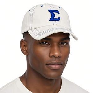 <b>Men</b> White Denim Dad Hat Royal Blue Letter Embroidery Distressed Cotton <b>Baseball</b> <b>Cap</b> Adjustable Casual Outdoor Fashion - Product Image 1