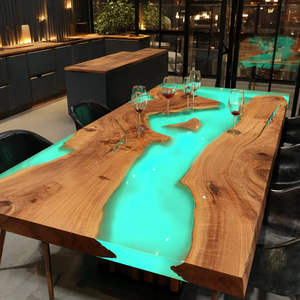 Mesa de Comedor Rectangular de Madera de Acacia con Borde Natural y Resina Epoxi, Hecha a Mano, de Madera Sólida, Regalo de Lujo para Diwali - Product Image 3