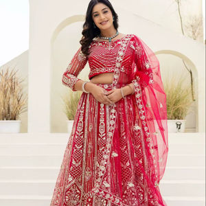 Ramdev Trading - Conjunto de Lehenga Choli de red con diseño de mariposa, estilo étnico indio, para bodas, con lentejuelas, bordado y dupatta de red. - Product Image 1