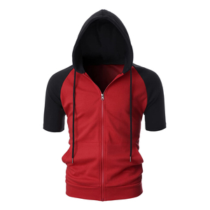 Sudadera con capucha ligera de manga corta con cremallera y logotipo personalizado para hombre, top deportivo con cremallera para gimnasio, ropa deportiva atlética con capucha para correr - Product Image 1