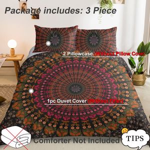3pcs Red Bohemian Mandala Duvet Cover <b>Set</b> Vintage <b>Bedspread</b> with 2 Pillowcases - Product Image 3