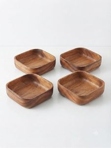 Natural Wooden Square Serving Bowl Set of 4 Acacia Wood Snack Bowls Handmade Wooden Dipping Bowls for Nuts Dry Fruits Salad - Product Image 2
