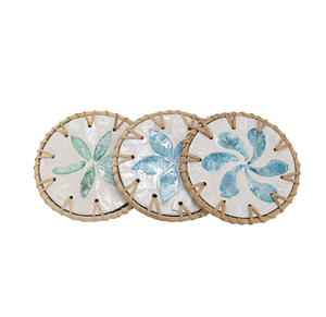 Sous-verres en rotin et nacre de qualité supérieure, ensemble de sous-verres classiques pour le thé, diamètre 350 mm, sous-verres avec incrustation de nacre - Product Image 1